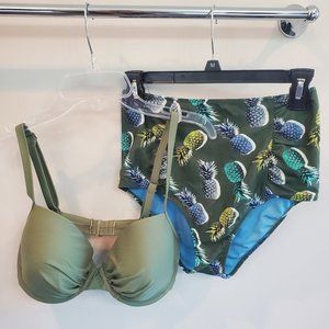 Aerie pineapple swim set DDD top S bottom high waisted